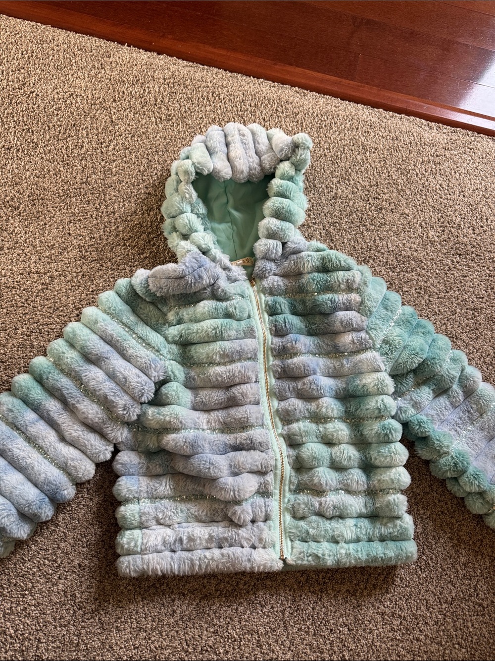 Hannah Banana Seafoam and  Light Blue/ purple Plush Hooded jacket with sequins